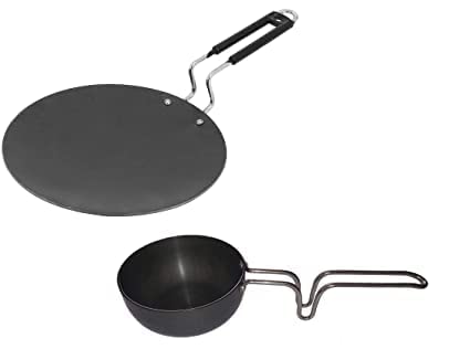 Skyrich - Iron Roti Tawa Pan with Steel Handle (Black) - Set of 2