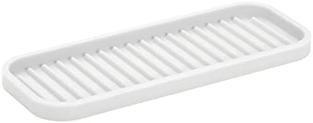 mDesign Kitchen Sink Caddy  Soap and Dish Sponge Holder for Beside The Kitchen Sink  Quick Drying Soap Dish with Ribbed Base  White