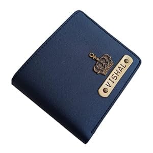 Image of Men's Vegan Leather Personalized Customised Print Wallet with Customized Name | Customizable with Name | Birthday Gift for Him (Navy Blue)