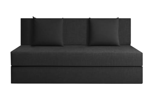 Image of Rosebell Lightweight Foldable 2-Person Sofa Cum Bed Jute Fabric- Washable Cover- Including Cushion - Size 4' X 6' Ft (Black) Perfect for Home & Office
