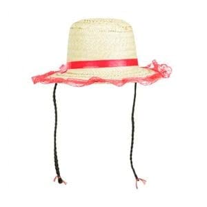 Chapéu Junino Com Tranças Infantil Para Festa Junina (Vermelho)