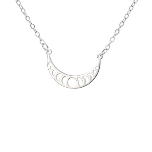Cadeau bijoux collier phase de lune : amulette sorcière couleur argent pour femme