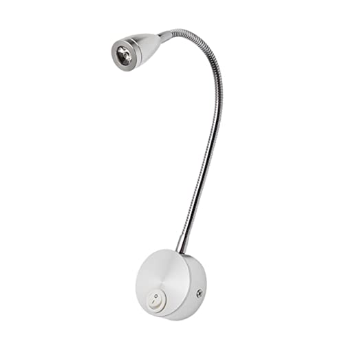 IWOWHERO 3W LED Bedside Reading Light with Flexible Gooseneck Wall Mount Warm White Indoor Lamp for Bedroom Stylish Brushed Silver Finish for Comfortable Reading and Relaxation