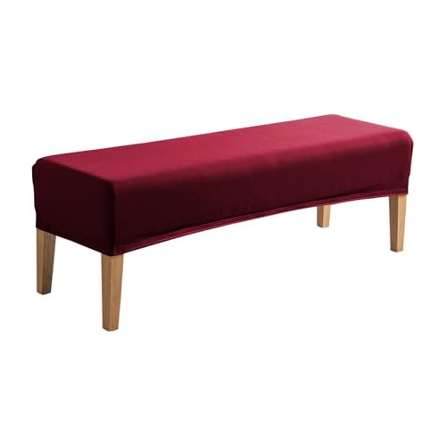 Image of HOKIPO 'SereneSolids' 140 GSM Dining Bench Cover Stretchable Slipcover, Burgundy (AR-6245-BRGN)