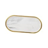 ibasenice Ovales Marmor Serviertablett mit goldfarbenem Abschluss Keramik Schmuckschale und Frühstücksteller Langlebiges Leicht zu Reinigendes Porzellan Tablett für westliche Speisen und