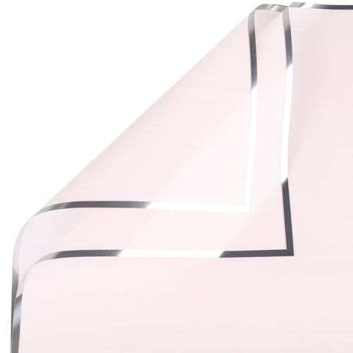 Image of Oasis 20 Sheets Korean Style Transparent Waterproof Premium Bouquet Wrapping Sheet (58 cm x 58 cm) | Pink With Silver Border Design Flower Wrapping Sheet | Elegant Packaging for Bouquets Gift Wrapping and More