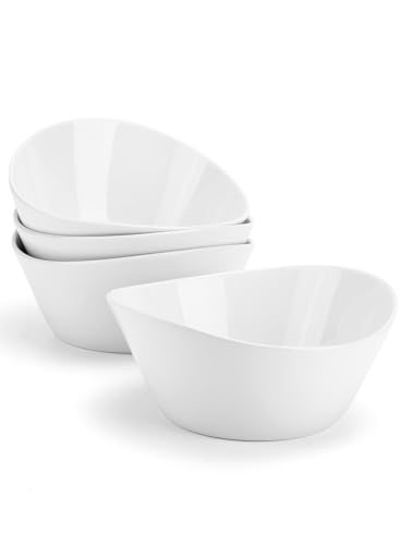 Yedio 48 oz Porcelain Salad Bowls Set of 4 – Large Serving Bowls for Pasta, Soup, Oatmeal, Snacks – Microwave & Dishwasher Safe, White Kitchen Bowl Set