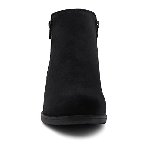 Shoe Land Ellaire Women's Ankle Booties Chunky Low Heeled Zipper Boots Black booties Almond Toe Slip on Walking Shoes2