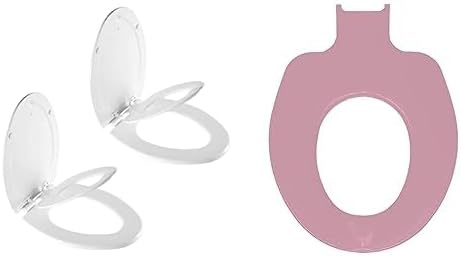 Mayfair NextStep2 Toilet Seat with Built-In Potty Training Seat, Slow-Close, Removable, Elongated, White Seats with Pink Child Seats, 2-Pack