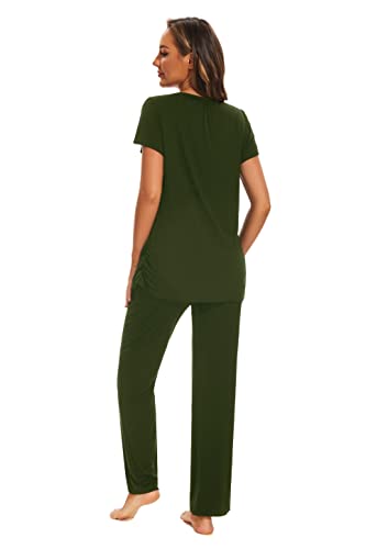 Smallshow Women's Maternity Postpartum Pajamas Ruched Short Sleeve Nursing Pjs Medium,Army Green #TOP3