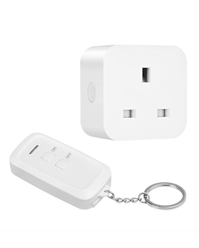 DEWENWILS Remote Control Sockets, 30m/100FT Control Range, Compact Size, 13A/3120W Programmable Heavy Duty Wireless Light Switch with Keyring, 1 Remote+1 Socket