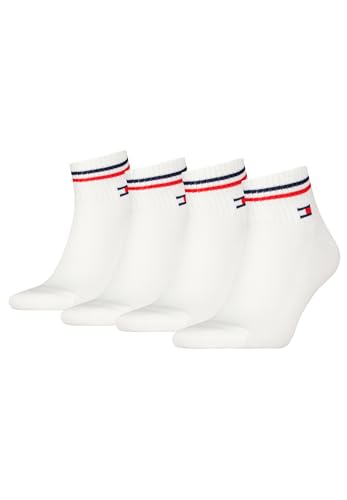 Tommy Hilfiger Unisex Quarter Socken im Retro Design knöchelhoch 4-er Pack, Farbe:Weiss, Socken & Strümpfe:43-46