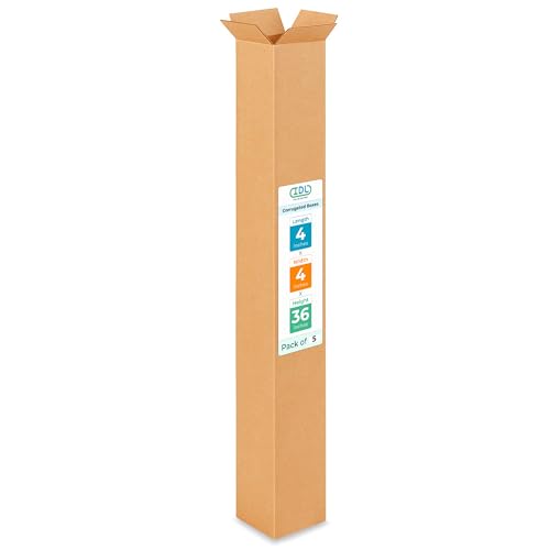 Tall Moving &amp; Shipping Boxes 4 x 4 x 36 inches (5-Pack) - Extra Strength 200 lb vs Regular - Corrugated Strong Packing Boxes for Moving - Cardboard Box for Delivery by IDL Packaging