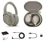Sony WH-1000XM4 Wireless Noise Canceling Overhead Headphones with Mic for Phone-Call, Voice Control, Silver, with USB Wall Adapter and Microfiber Cleaning Cloth - Bundle - Image 2