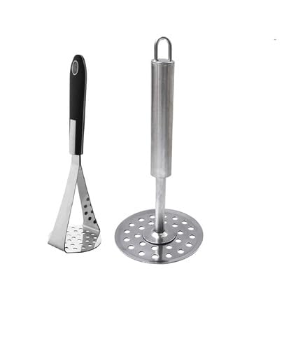 TreegoArt - Triturador de patatas y verduras de acero inoxidable duradero para triturar y cocinar sin esfuerzo, paquete de 2