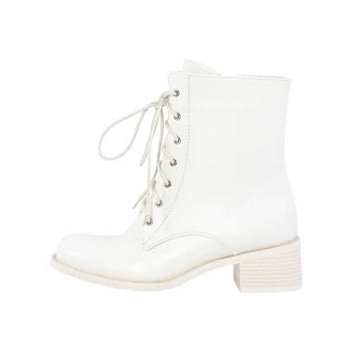 VERISSON Square Toe Low Block Heeled Combat Boots Zip up Chunky Heels Fashion Booties