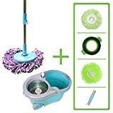 Super Spinner Wet Mop and Bucket with 2 Microfiber Mop Heads, 1 Scrub Brush and 1 Chenille Mop Head | Washable, Reusable | Wet or Dry Cleaning Kitchen, Bathroom, Hardwood Floors