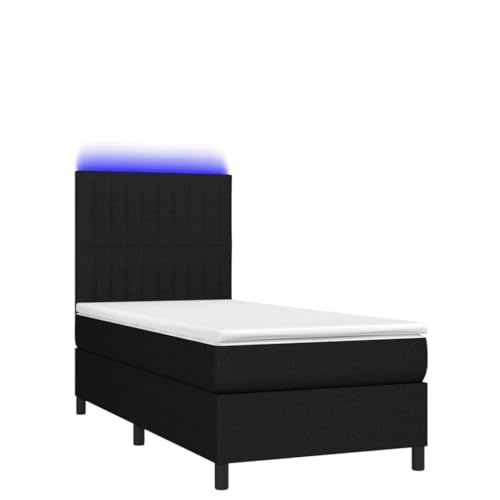 Eleganz Cama con somier con colchón de 90 x 190 cm – Cama moderna en negro para dormitorio, confort y almacenamiento, funda de tela