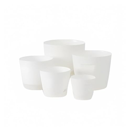 CMQTHINGS Macetas Juego de 5 maceteros plástico, con riego automático Decoración del hogar(White)