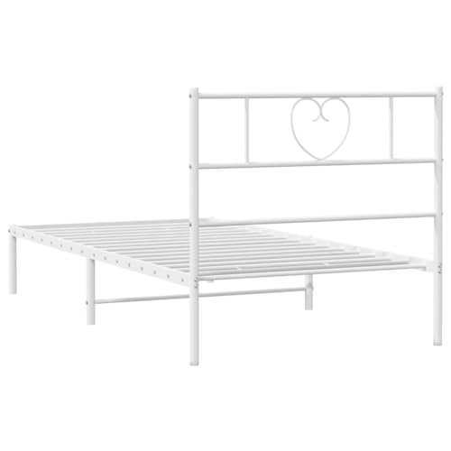 vidaXL Bettgestell, Bettrahmen mit Kopfteil Lattenrost, Metallbett Bett für Schlafzimmer, Einzelbett Gästebett, Metall Weiß 90x190cm – Bild 8