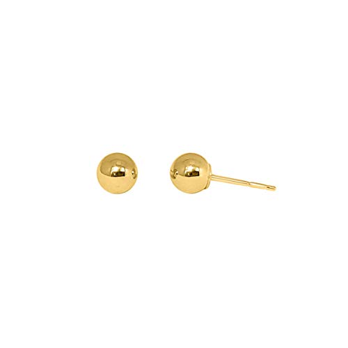 14K Solid Gold Ball Stud Earrings for Women (3MM–7MM) – Yellow & Rose Gold Bead Earrings with Secure Push Back – Real Gold Minimalist Studs for Daily Wear