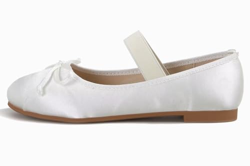 Hee grand Women's Cute Round Toe Ballerina Flats Bowknot Mary Jane Shoes Comfort Dancing Shoes Elegant Satin Dress Shoes3