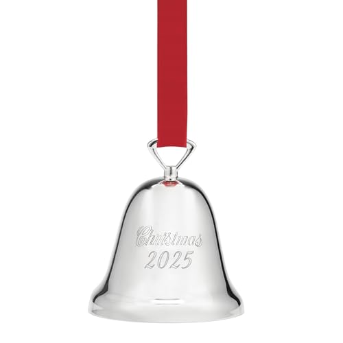 Reed And Barton Ornaments, 2025 Annual Christmas Bell Silverplate Ornament, Christmas Tree Decorations, Includes a Red Ribbon for Hanging, Winter Tree Decor, Winter Decorations (Silver, 1 Piece)
