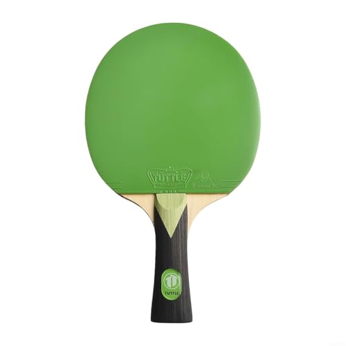 Glomc 1 raqueta de tenis de mesa de 7 capas de madera FL mango largo con esponja de dureza media y agarre absorbente del sudor, bate colorido para interiores para juegos de ping pong (verde)