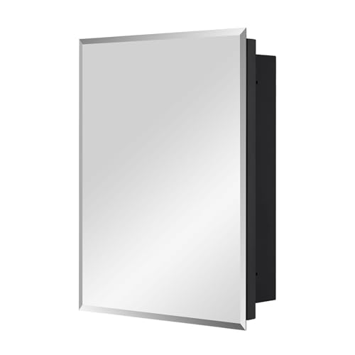 IDYLLOR Black Bathroom Medicine Cabinet with Beveled Edge Mirrored Door 14 x 18 inch, Recessed or Surface Mount, with Adjustable Glass Shelves by IDYLLOR - Used condition - Image 9