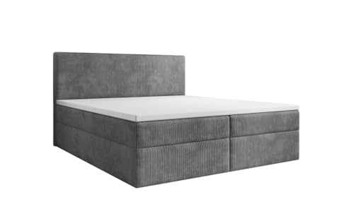 Luxusbetten24 Boxspringbett Soft in Cord 180x200 mit Stauraum | Bezug: Cord | Farbe: Hellgrau | Härtegrad: H3 (70-100kg) - mittelfest