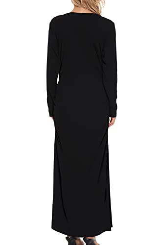 Smallshow Women'S Split Maternity Dress Long Sleeve Ruched Pregnancy Clothes Medium Black thumb #4