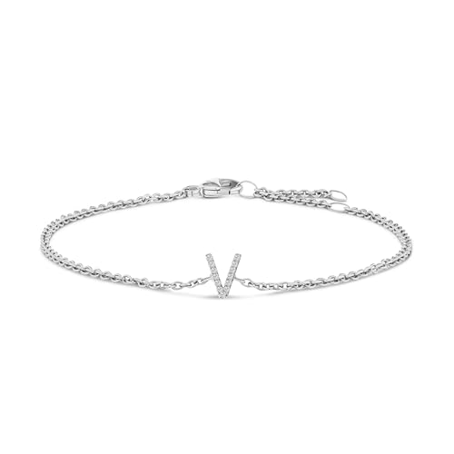 10K White Gold Diamond Accent "V" Initial Charm and Link Bracelet