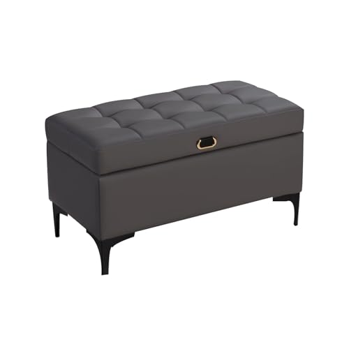 ZPRYZHD Banco Cuero con Almacenamiento, Banco con Asiento Acolchado, y Patas de Acero al Carbono, para Entrada y Dormitorio(Gray,43.3in/110cm)