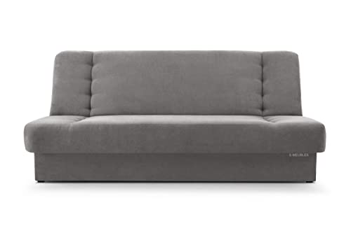 E-MEUBLES Canapé Convertible 3 Places avec Coffre – Clic-Clac avec Rangement | Banquette Lit BZ 2 Places – Sofa Bed en Tissu – Cyprus (Gris)