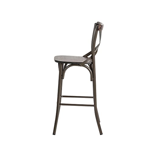 Glitzhome Set Of 2 Rustic Metal Bar Stool With Solid Elm Wood Seat, Brown #TOP2