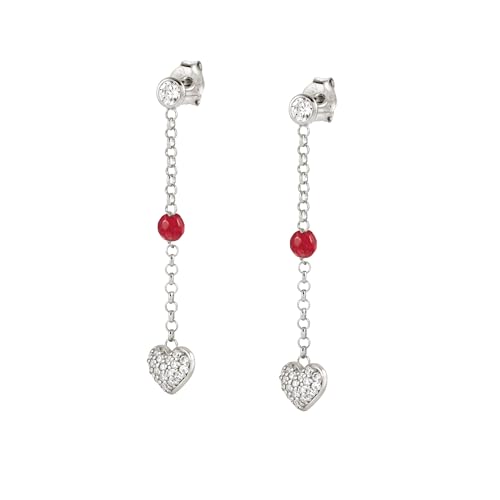 DESIGN MODERNO ED ELEGANTE: Orecchini Nomination Gioie in Argento 925 con finitura brillante, zirconi e pietre rosse, un design elegante e romantico con ciondolo a cuore perfetto per ogni occasione.