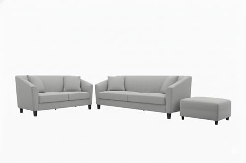 Image of Avion Natalia 3+2 Seater Sofa Set with Ottoman for Living Room Light Grey | Modern 6 Person Sofas Furniture | Fabric Sofa Set 6 Seater Couch for Guests Room Festival Gifts