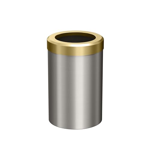 Image of Gatco Small Bathroom Trash Can with Lid, Round 3 Gallon Stainless Steel Wastebasket, Under Sink, Satin Nickel and Brushed Brass, for Bathroom, Bedroom, Office (1911B)