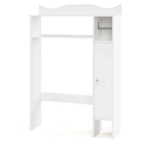 LIFEZEAL Estante sobre Inodoro, Mueble Encima WC con Armario y Estantes Ajustables, Estantería sobre Inodoro con Dispositivo Antivuelco, para Toallitas y Artículos de Aseo, Blanco