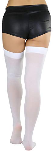 Image of ToBeInStyle Women's Opaque Long Thigh High Stockings w /Decorative Front Satin Bow