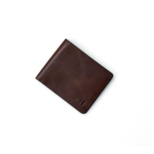 Mens Wallet, Slim Minimalist RFID Blocking, Full-Grain Leather Handcrafted Bifold, 6 Card Slots, Gift Box & Pouch, Christmas & Birthday, Brown (Plus Colors)