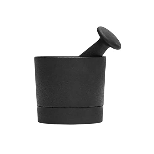 Juego de mortero y maja de acero inoxidable con prensa de ajo, tazón para mezclar salsas con exterior negro mate, elegante molinillo y triturador oscuro, triturador de ajo de 4,2 pulgadas