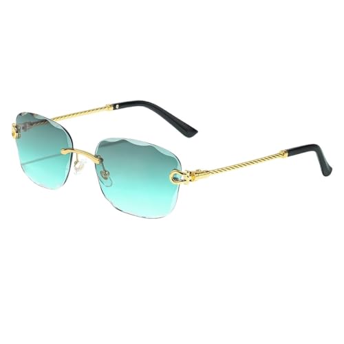 Lunettes de soleil sans monture UV400 en métal coupe ondulée pour femme