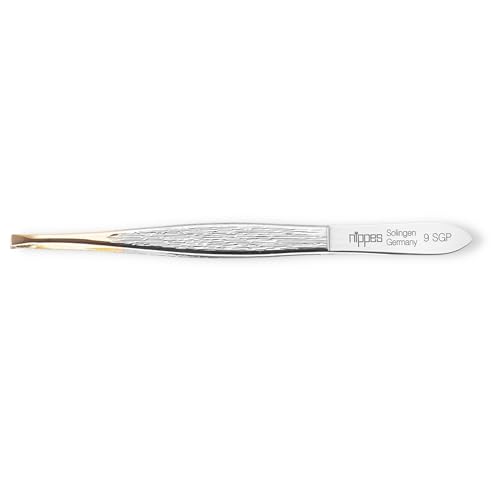nippes Solingen, Pinzetta con punta dritta in acciaio nichelato e punta dorata 9 cm, argento, 1 pezzo