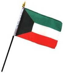 4x6 inch Kuwait Table Desk flag mounted on a 10 inch Black plastic stick staff (Super Polyester) cloth Fabric (Sewn Edges for Durability) 4”x6” 4inch x 6inch
