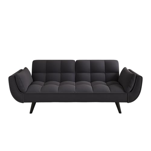 LOPOO 57" Velvet 2-Seat Sofa with Adjustable Backrest, Black