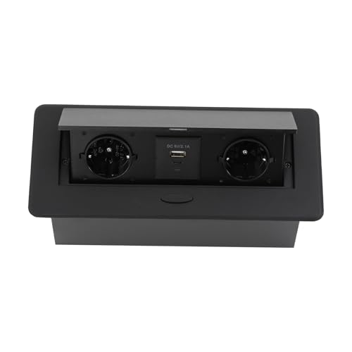 Czyurachel Enchufe retráctil de 4 enchufes, enchufe empotrable con 2 enchufes de CA, 1 USB-A y 1 USB-C, regleta retráctil, enchufe de mesa – Cable de 1,8 m