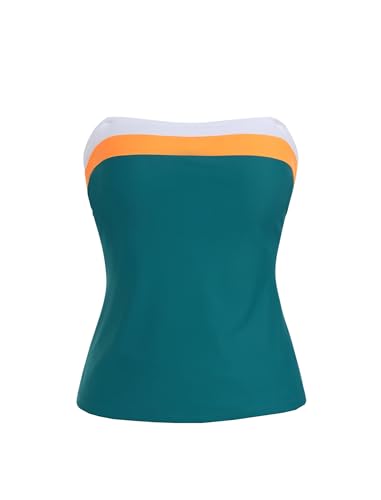 Image of ZAFUL Colorblock Bandeau Tankini Swimsuits for Women 2 Piece Tummy Control Bathing Suit Drawstring Ruffle Swim Skort
