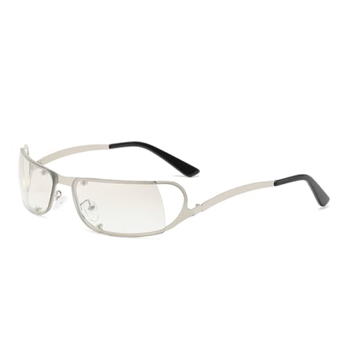 Lunettes de soleil enveloppantes tendance punk rectangulaire gris argenté pour femme et homme
