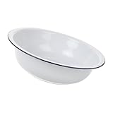 OUNONA Große Emaille Schüssel 30cm Weiß für Haushalt und Gemüse Waschen Robuste Rührschüssel im Vintage Design